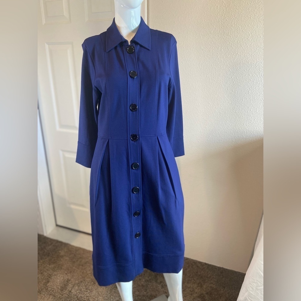 Talbots~Navy Blue~Mid-Weight~Ponte Knit~Button Down~Midi Dress~Pockets~Size 10 - Picture 12 of 16